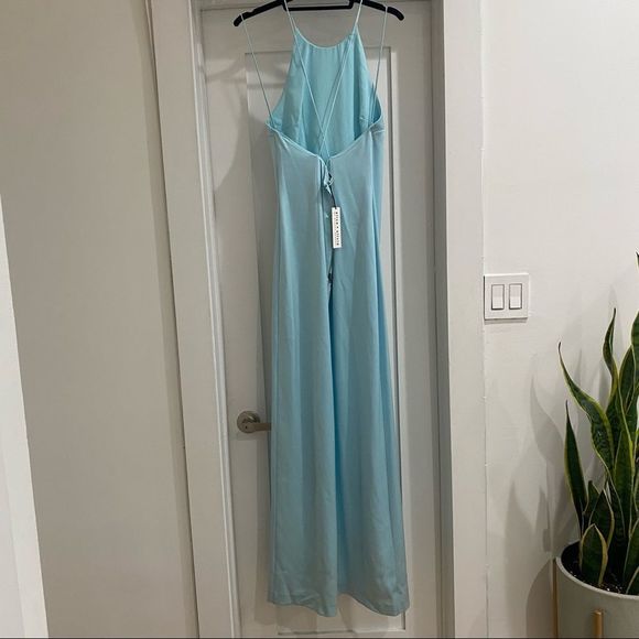 NWT Alice + Olivia Ettley Halter Satin Maxi Dress Gown in Light Blue - Size 8 - Picture 5 of 10